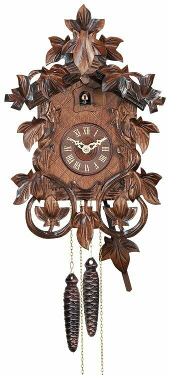 14" One Day Hand-carved Cuckoo Clock with Intricate Leaves & Vines