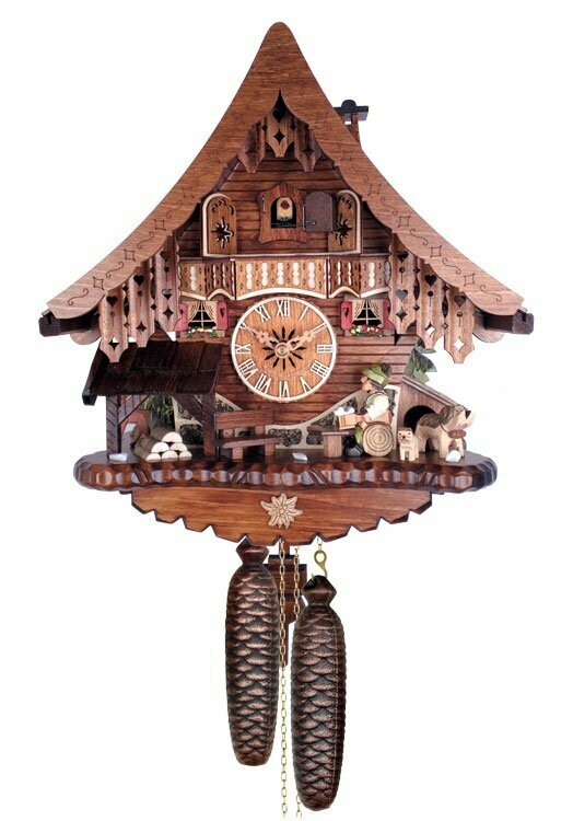 13" Eight Day Cuckoo Clock Chalet with Beer Drinker