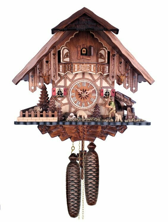 14" Eight Day Cuckoo Clock Chalet Volksmarcher raises staff