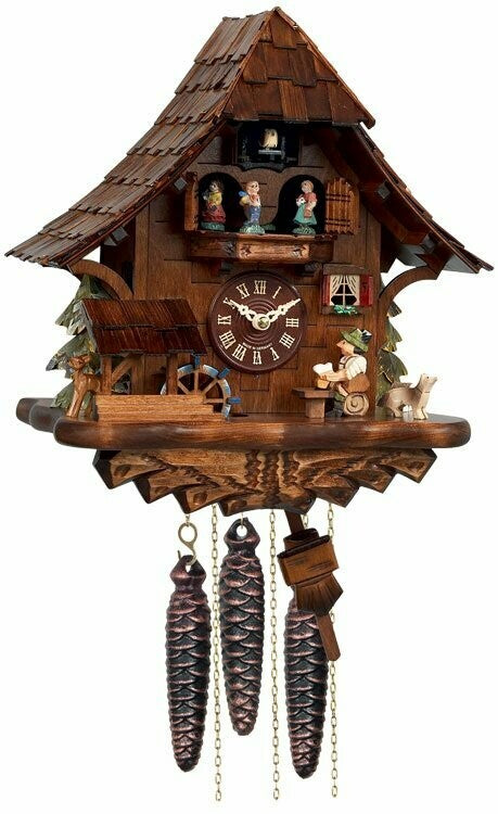 14" One Day Musical Beer Drinker Cuckoo Clock with Moving Waterwheel and Dancers