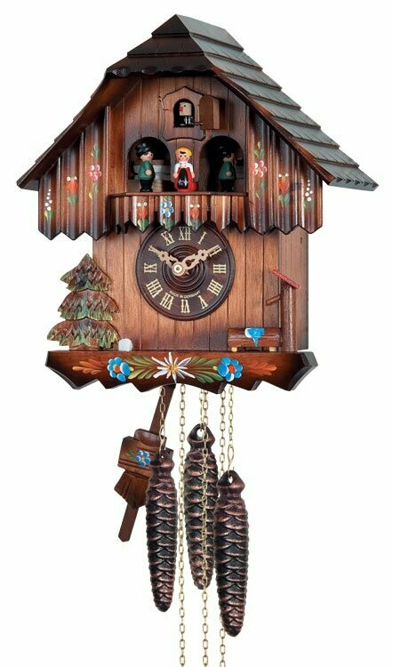 11" One Day Musical Cuckoo Clock with Hand-painted Flowers and Moving Dancers