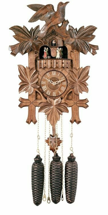 16" Eight Day Musical Cuckoo Clock with Dancers - Five Hand-carved Birds and Maple Leaves