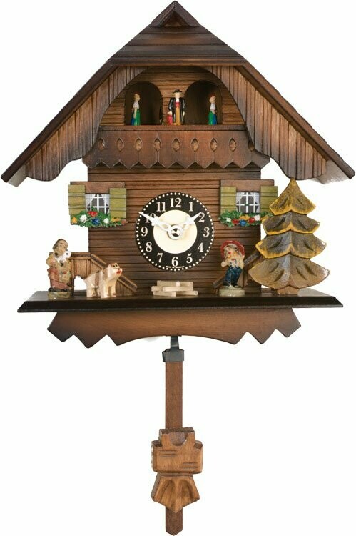 7" Quartz Cuckoo Clock - Painted Chalet with Dancers - Wesminster Chime or Cuckoo Sound