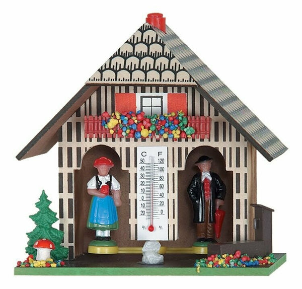 5" German Weather house with Man and Woman, Tree, and Mushroom