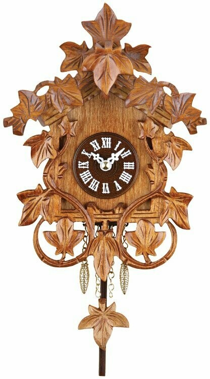 8" Quartz Clock with Hand-carved Vines & Leaves - Cuckoo Chime