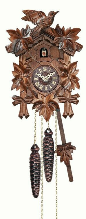 9" 12 Melody Quartz Cuckoo Clock with Five Leaves & Bird