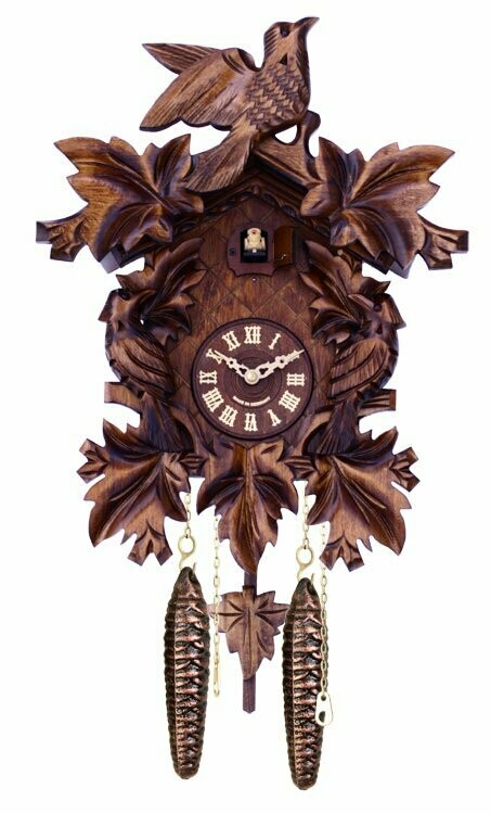 16" Cuckoo Clock with Seven Hand-carved Maple Leaves and Three Birds