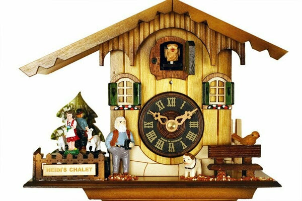 8" 12 Melody Quartz Cuckoo Clock - Heidi's Chalet with Revolving Figures