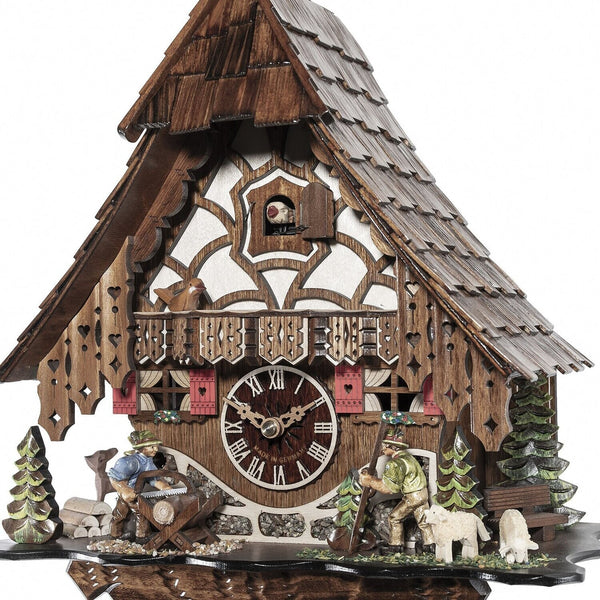 14" Eight Day Cuckoo Clock Moving Man Saws Wood and Volksmarcher