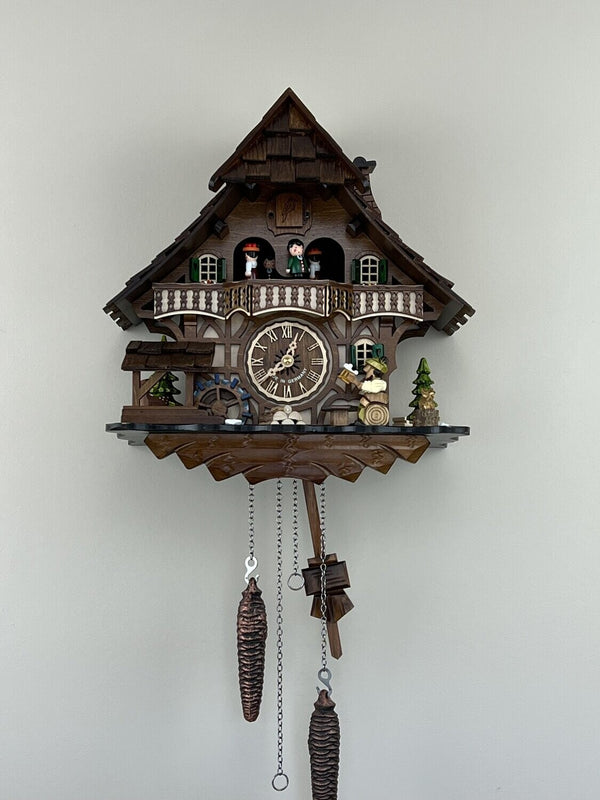 13" Musical Black Forest Cuckoo Clock with Dancers, Waterwheel, and Beer Drinker