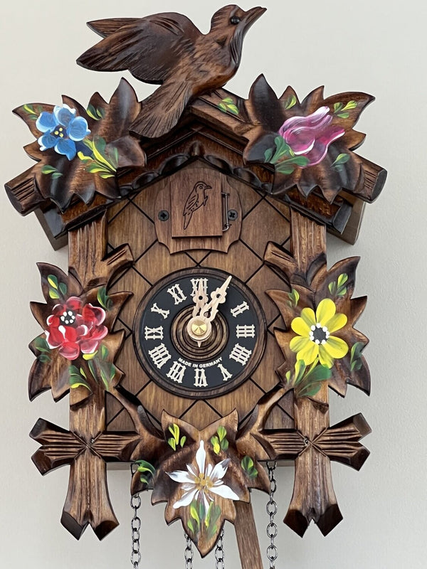 9" 12 Melody Quartz Cuckoo Clock with Five Leaves & Bird Painted