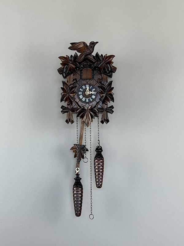 9" Quartz Cuckoo Clock with Five Leaves & Bird, No Music