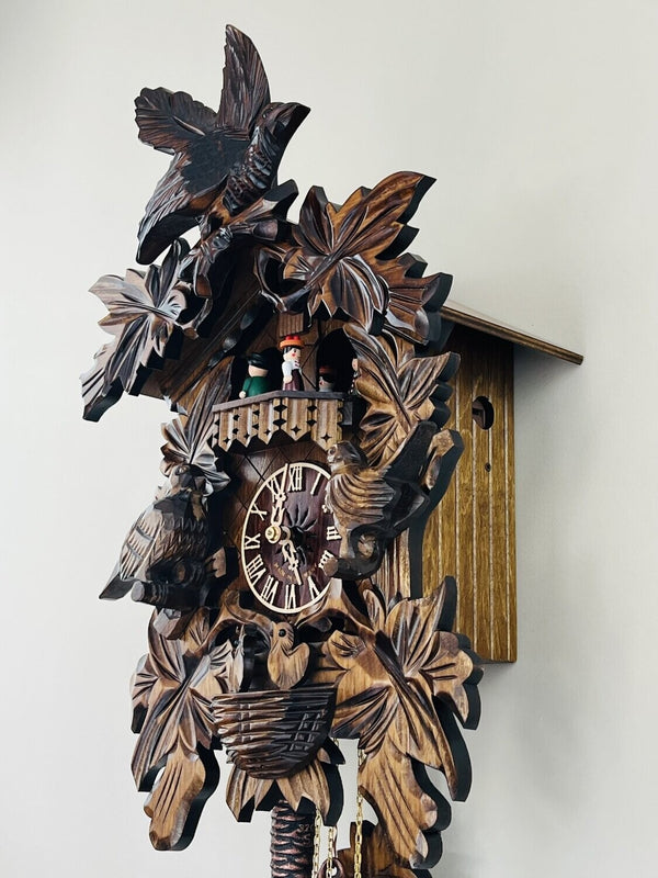 18" One Day Musical Cuckoo Clock with Hand-carved Birds, Leaves, and Chicks in Nest