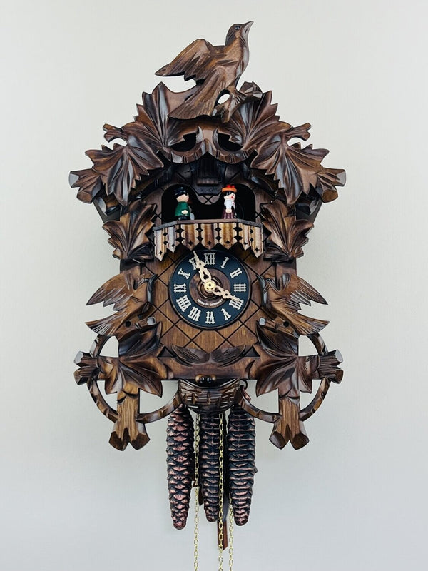 14" One Day Musical Cuckoo Clock with Hand carved Birds, Leaves, and Nest