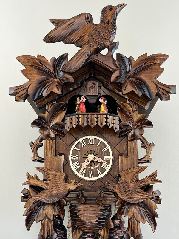 16" Eight Day Musical Cuckoo Clock with Dancers - Moving Birds Feed Bird Nest