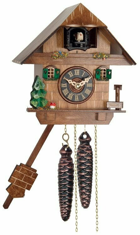 6" One Day Cuckoo Clock Cottage with Tree, Mushroom, and Water Pump