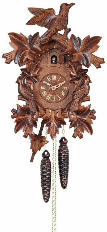 16" One Day Cuckoo Clock with Seven Hand-carved Leaves & Three Birds