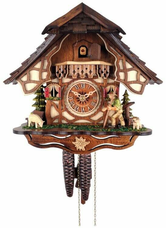 11" Chalet Style One Day Cuckoo with Volksmarcher raises staff.