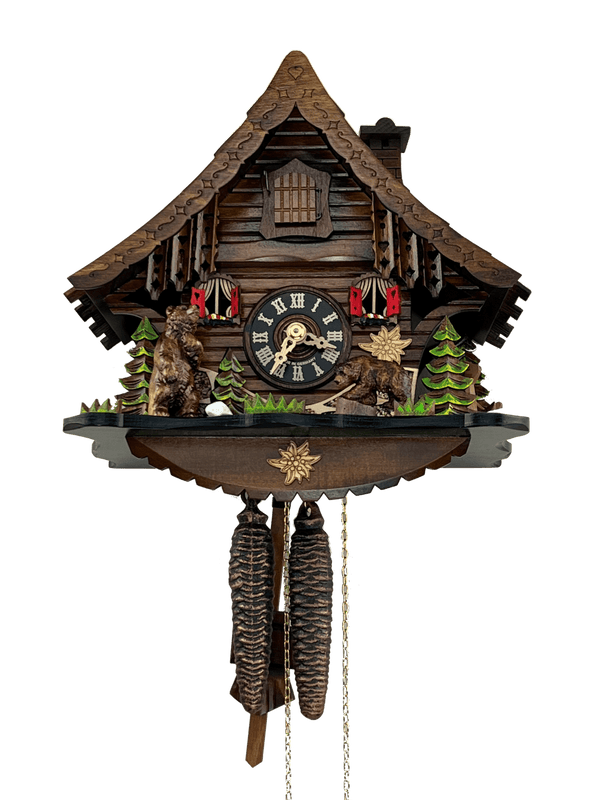 10" One Day Cuckoo Clock Cottage with Moving Bear