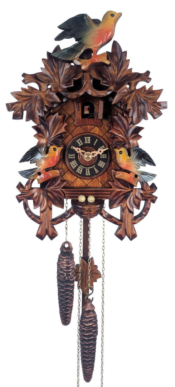 10" One Day Cuckoo Clock with Eight Leaves Three Birds and Nest Light Painted